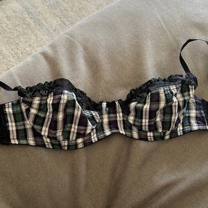 32B underwire plaid and lace push-up bra